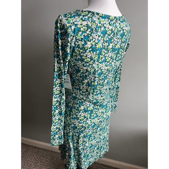 BP Green Floral Knit Dress Long Sleeve V neck Sheath Size M Earth Friendly NEW - Picture 7 of 12